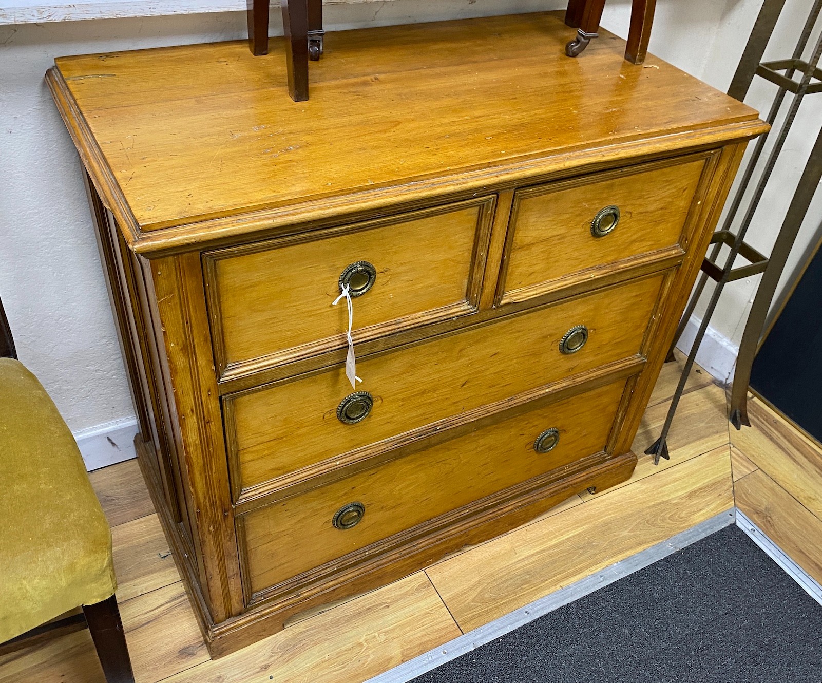 An early 20th century pine chest of four drawers, width 88cm, depth 46cm, height 78cm